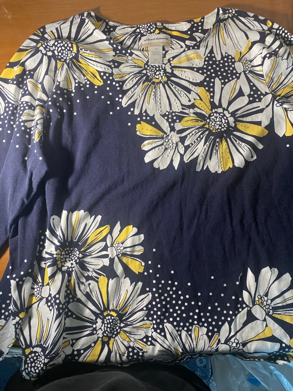 Alfred Dunner Navy Blue Floral Daisy Print Blouse